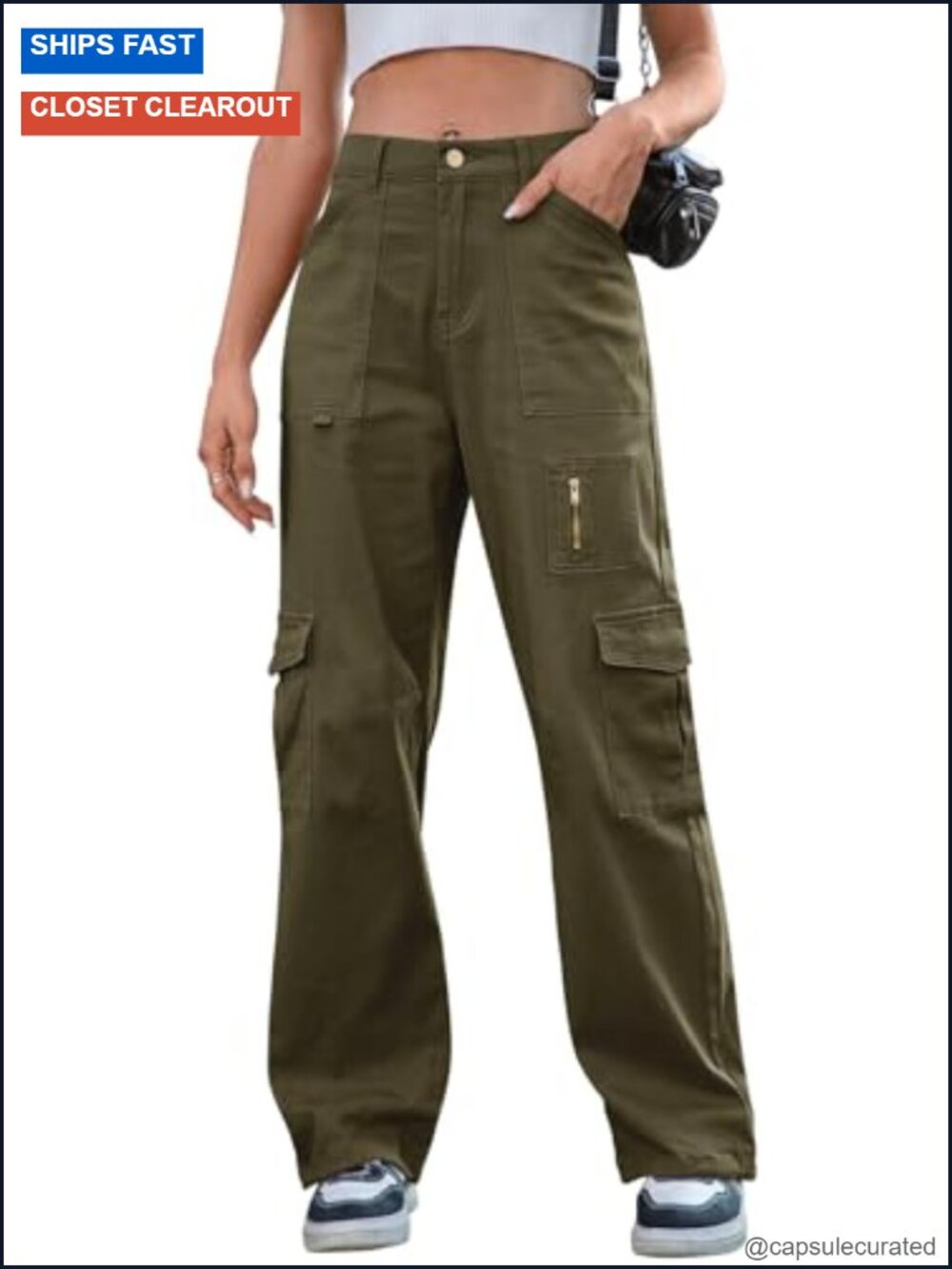 High Waist Wide Leg Cargo Pants with 7 Pockets Stretchy Drawstring Baggy Y2K